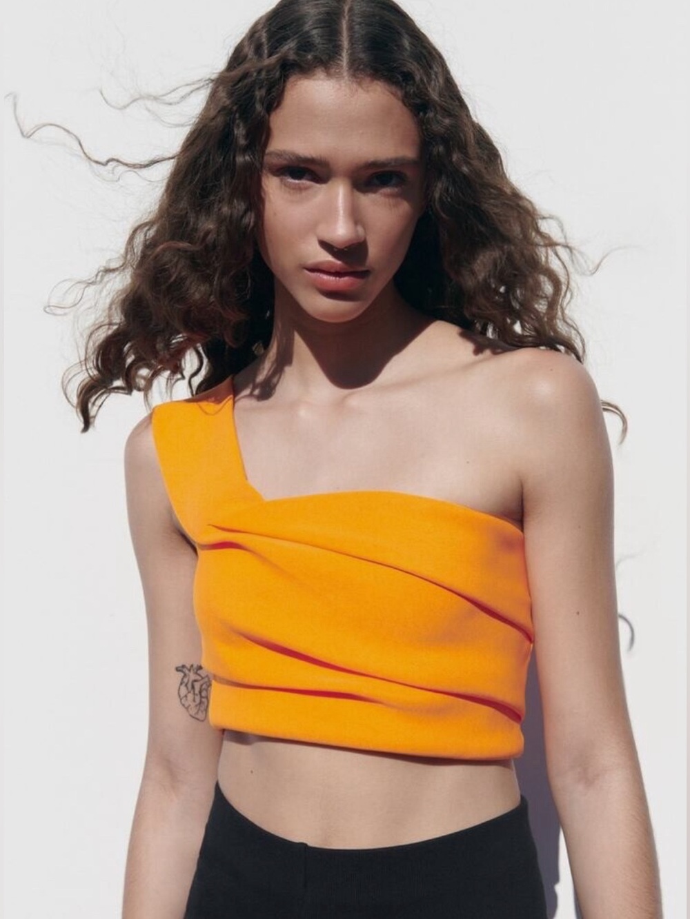Zara One-Shoulder Orange Crop Top - Picture 1 of 6